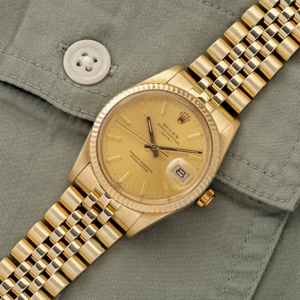 Rolex Date 15037 w Gold Champagne Dial Collectors Corner NY
