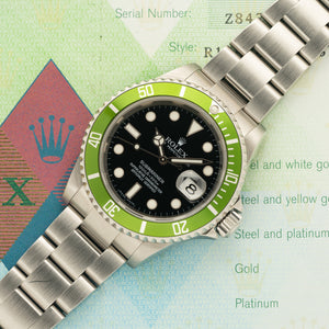 Rolex Anniversary Submariner 16610LV "Kermit B3 Lime" - Box & Papers - *Unpolished*