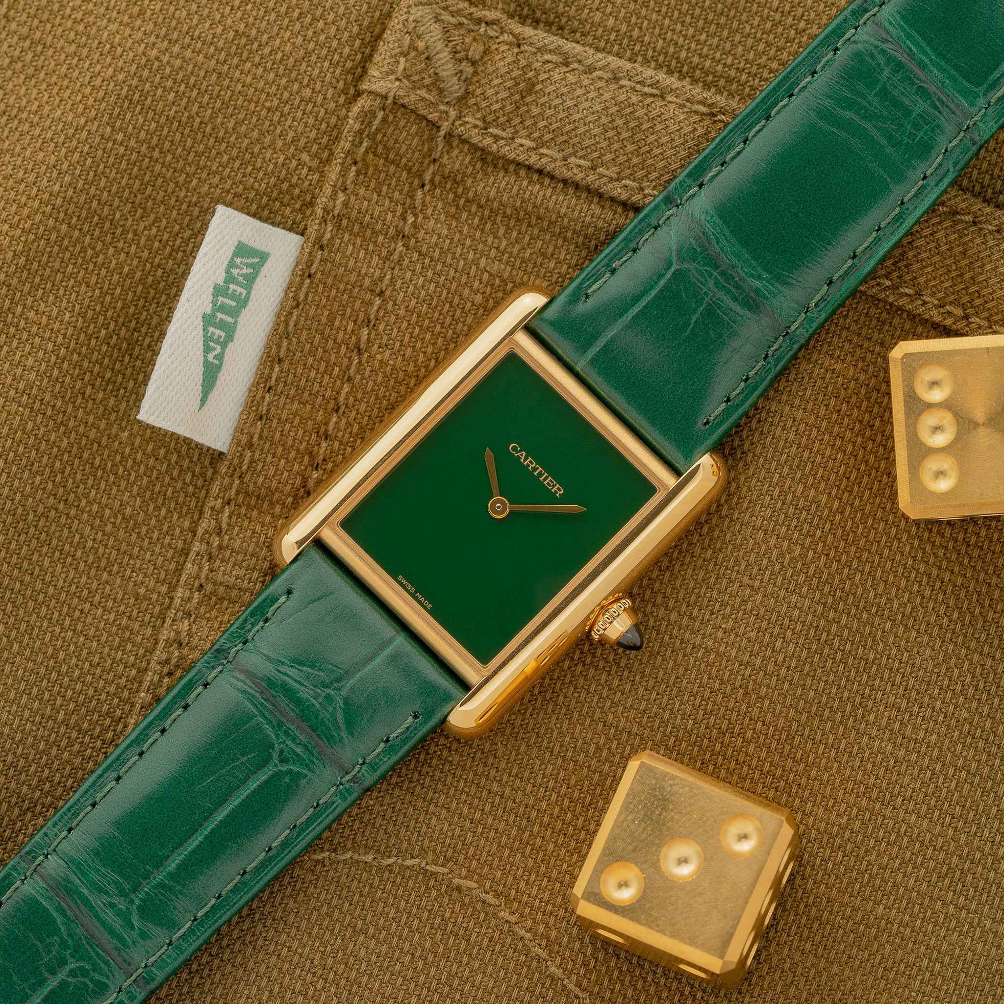 Cartier Tank Louis 18k w/Green Dial - Full Set/Mint