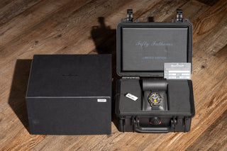 Complete full set presentation of the Blancpain Tribute To Fifty Fathoms No Rad including original peli case, outer box, and papers