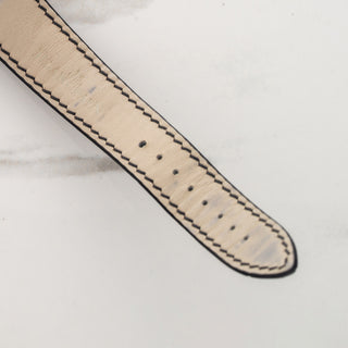 Underside view displaying the cream leather lining and stitch detail of the watch strap fitted to a Blancpain Villeret