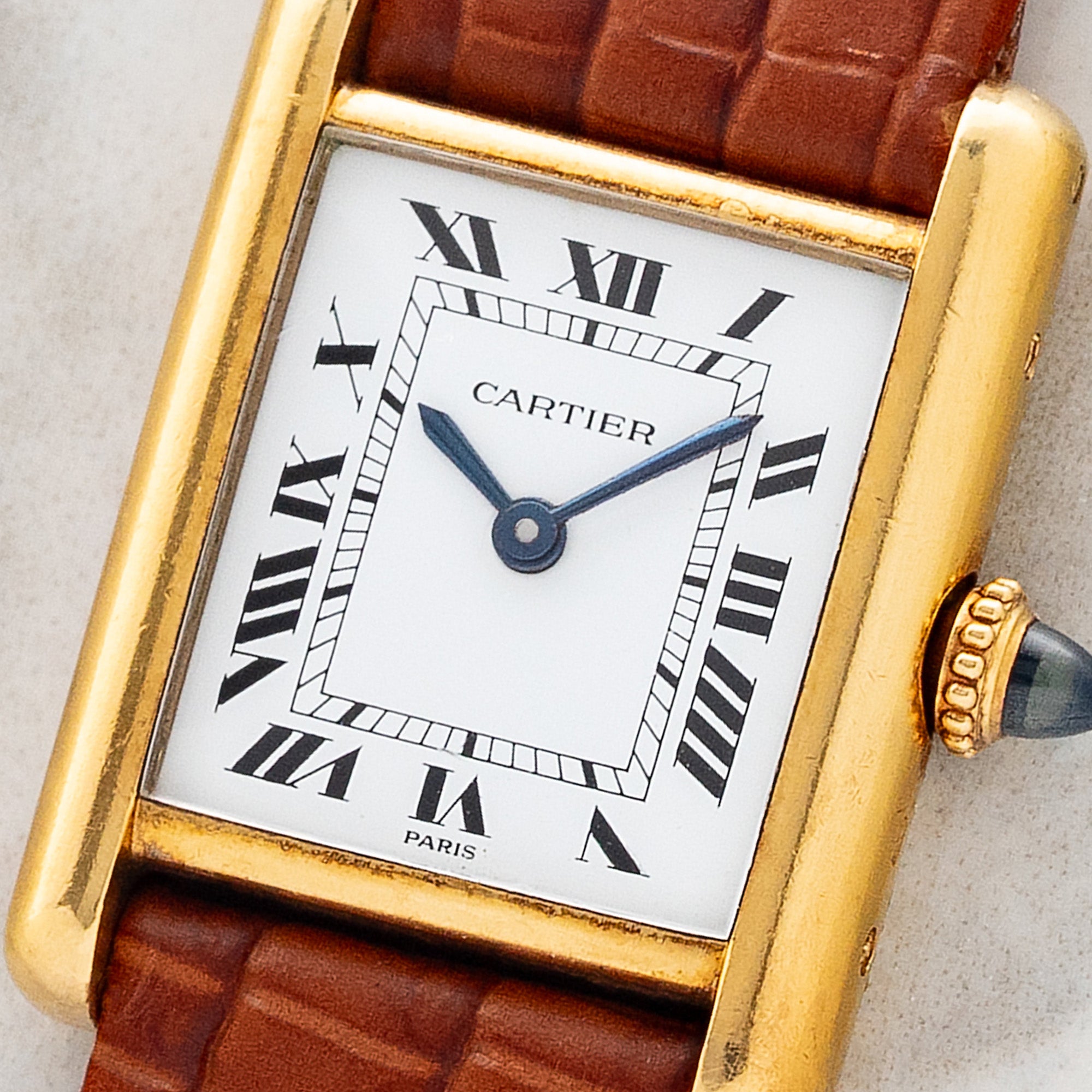 Cartier Tank Louis 78087 w/"Paris" Dial & Elongated Crown - Ladies - *Unpolished*