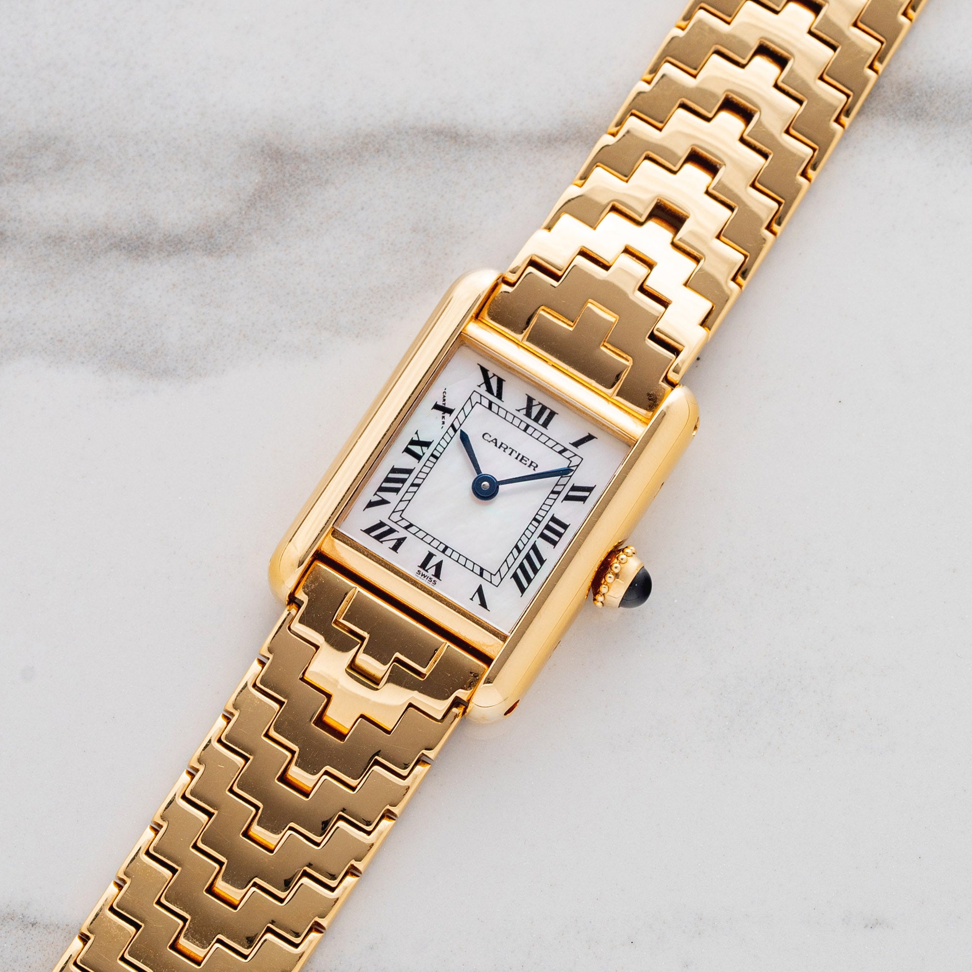 Cartier カルティエ トランプ Cartier Tank w/Mother of Pearl Dial & Pyramid Bracelet - Very Rare