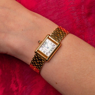 Cartier Tank w/Mother of Pearl Dial & Pyramid Bracelet - Very Rare/Near Mint
