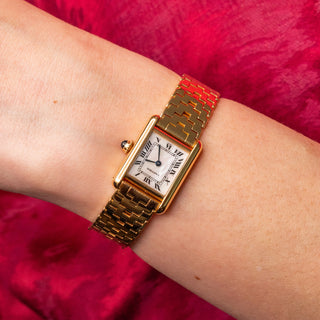 Cartier Tank w/Mother of Pearl Dial & Pyramid Bracelet - Very Rare/Near Mint