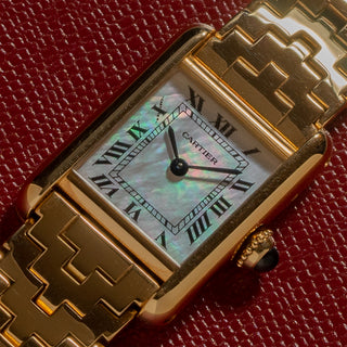 Cartier Tank w/Mother of Pearl Dial & Pyramid Bracelet - Very Rare/Near Mint