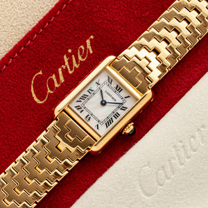 Cartier Tank w/Mother of Pearl Dial & Pyramid Bracelet - Very Rare/Near Mint