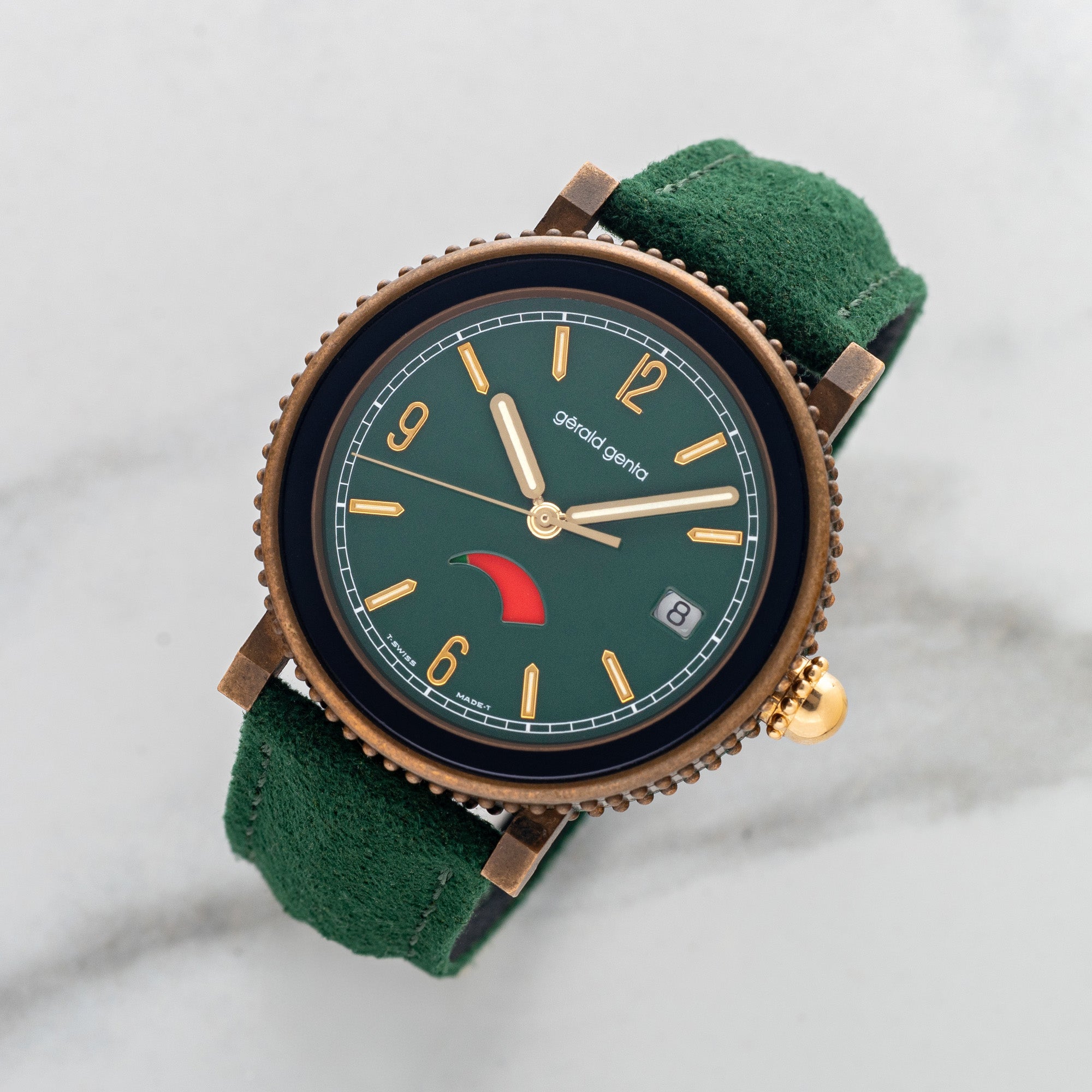 Gerald Genta Gefica Reserve de Marche Bronze Safari Unique Mint Collectors Corner NY