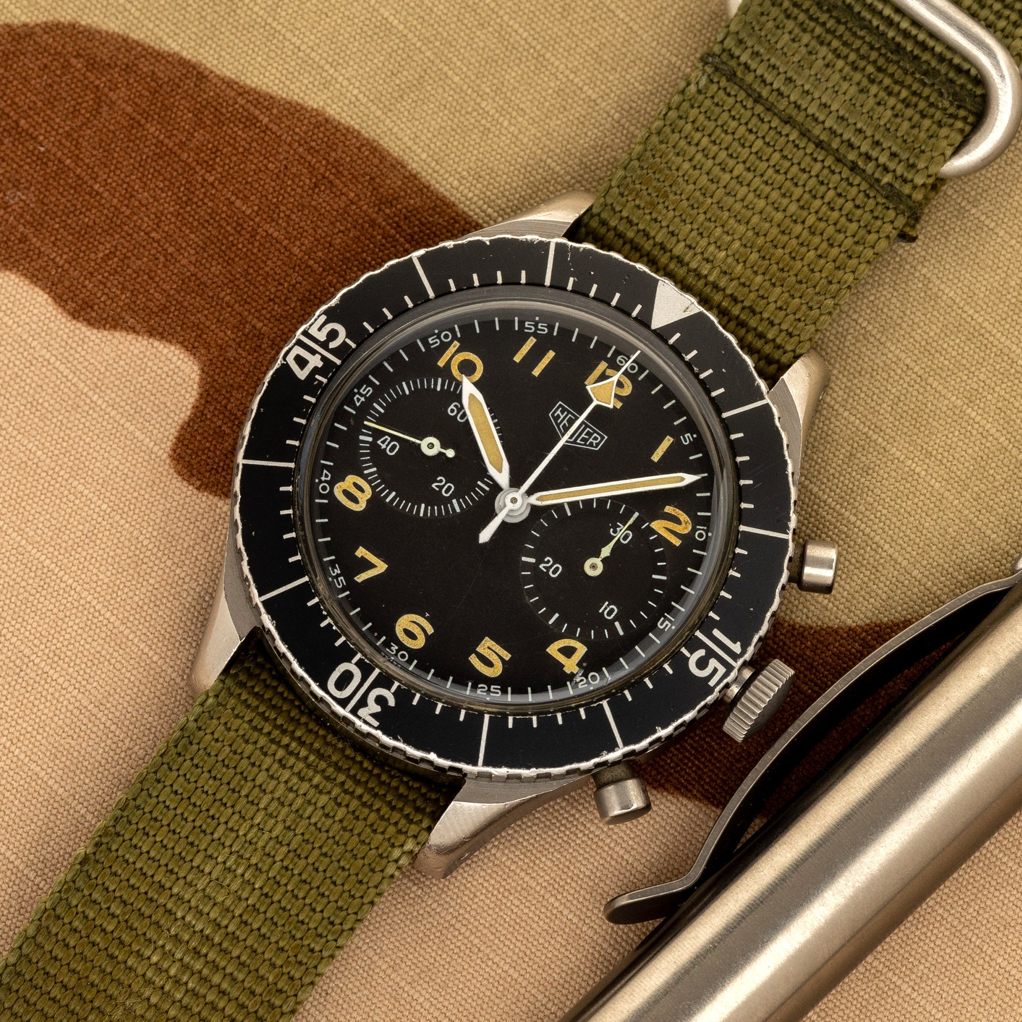 Heuer Bundeswehr Bund Flyback Chronograph Small T Unpolished Collectors Corner NY