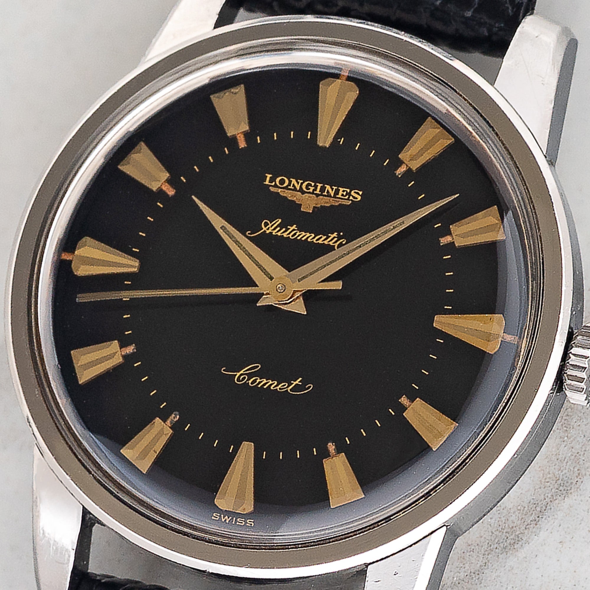 Longines Comet w/Black Gloss Gilt Dial - Very Rare/*Unpolished*