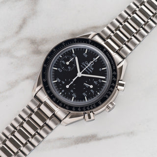 1997 Omega Speedmaster Reduced reference 3510.50 with black dial and Hesalite crystal on a stainless steel bracelet at Collectors Corner NY