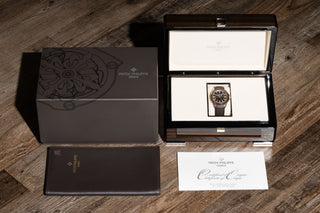 The complete presentation set for the Patek Philippe Aquanaut 5167R including the original luxury wooden box and booklets