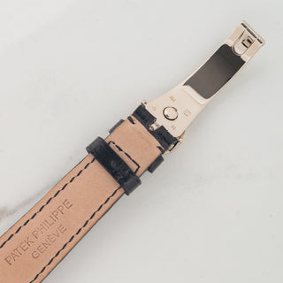 Inside view of the platinum folding deployant clasp mechanism and strap lining
