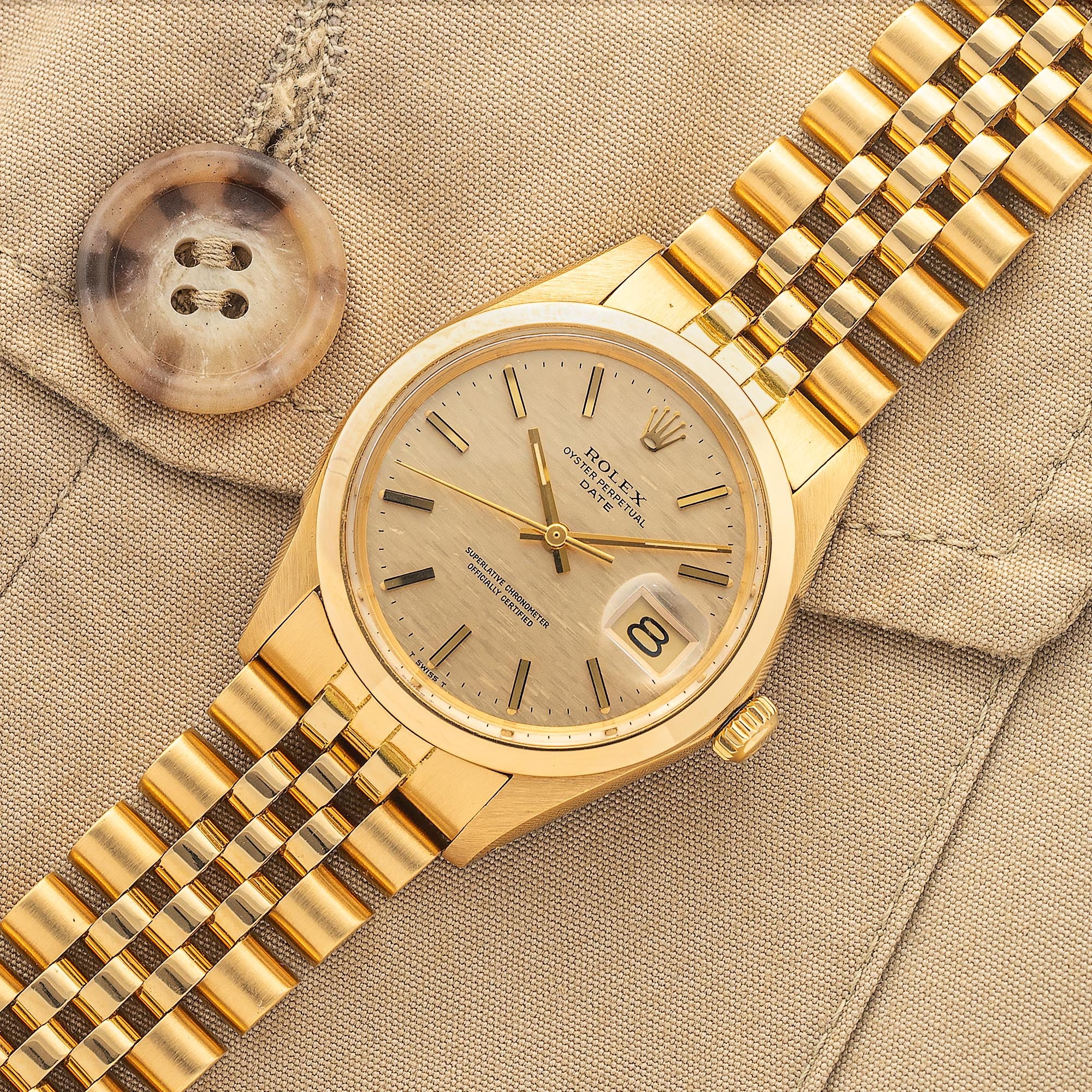 Rolex Date 1503 w Mosaic Gold Dial Rare Unpolished Collectors Corner NY