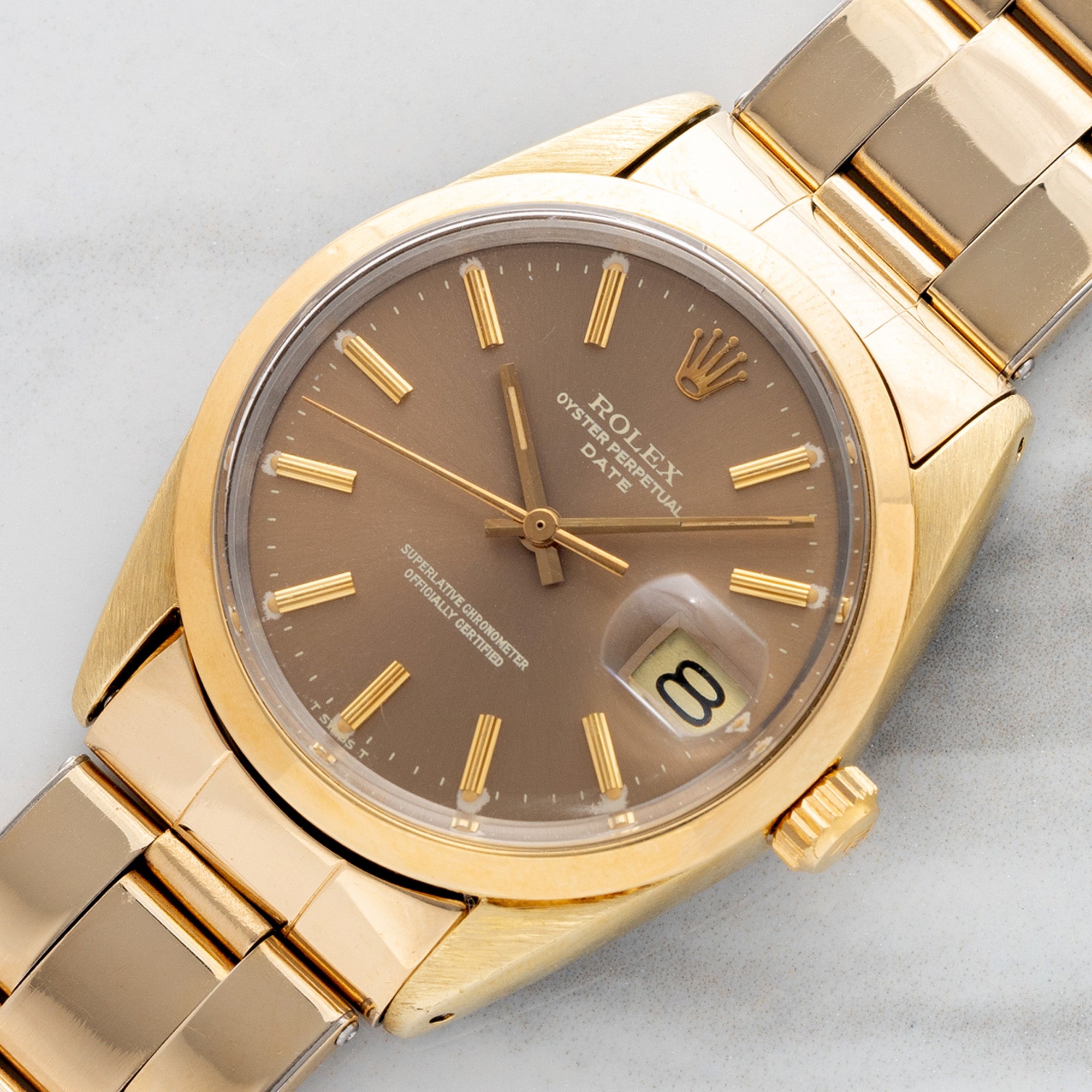 Rolex Date 1550 Gold Cap w/"Havana" Brown Dial - Rare