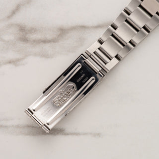 Inside view of the authentic vintage Rolex stainless steel folding clasp mechanisms and stamps