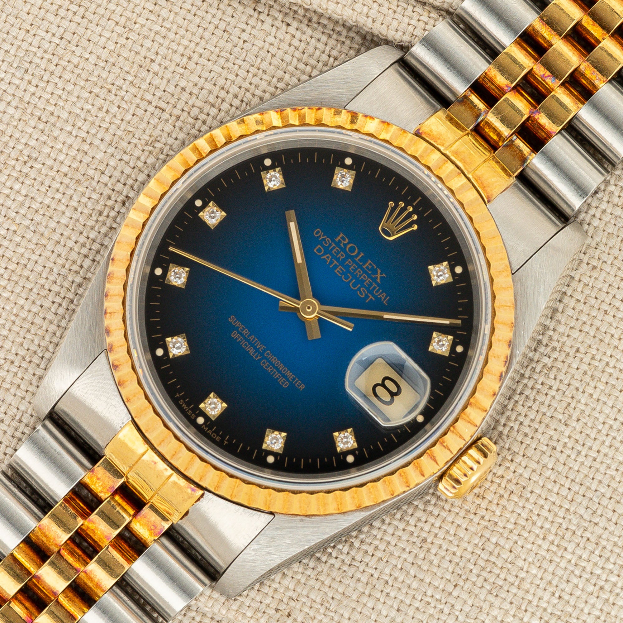 Rolex Datejust 16233 w Blue Vignette Diamond Dial Rare Full Set Near Mint