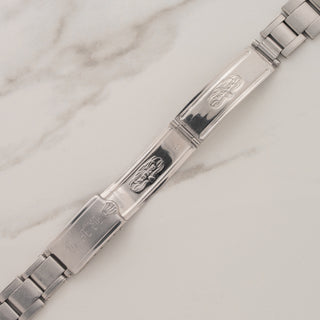 Inside view of the authentic vintage Rolex stainless steel folding clasp mechanisms and markings