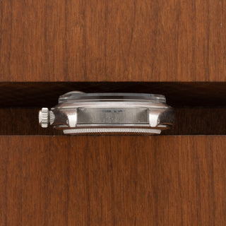 Close-up profile view showing the crisp lines and crown tube placement on the unpolished case of a Tudor Ranger Date