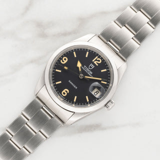 Vintage 1977 Tudor Ranger Date reference 9050-0 unpolished steel field watch on a rivet bracelet at Collectors Corner New York