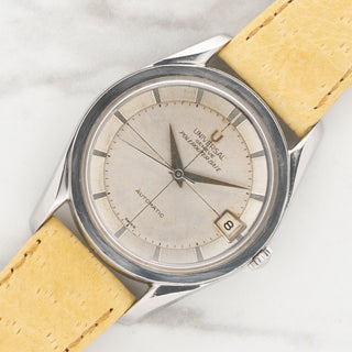 universal geneve polerouter date 204607 2-non luminous silver dial vintage watches collectors corner ny | Collectors Corner NY
