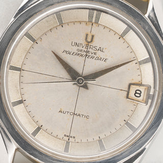 universal geneve polerouter date 204607 2-non luminous silver dial vintage watches collectors corner ny | Collectors Corner NY
