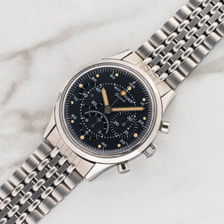 1960s Wittnauer 242T Professional Chronograph in unpolished steel with celestial dial on a Kestermade Bambi bracelet at Collectors Corner NY