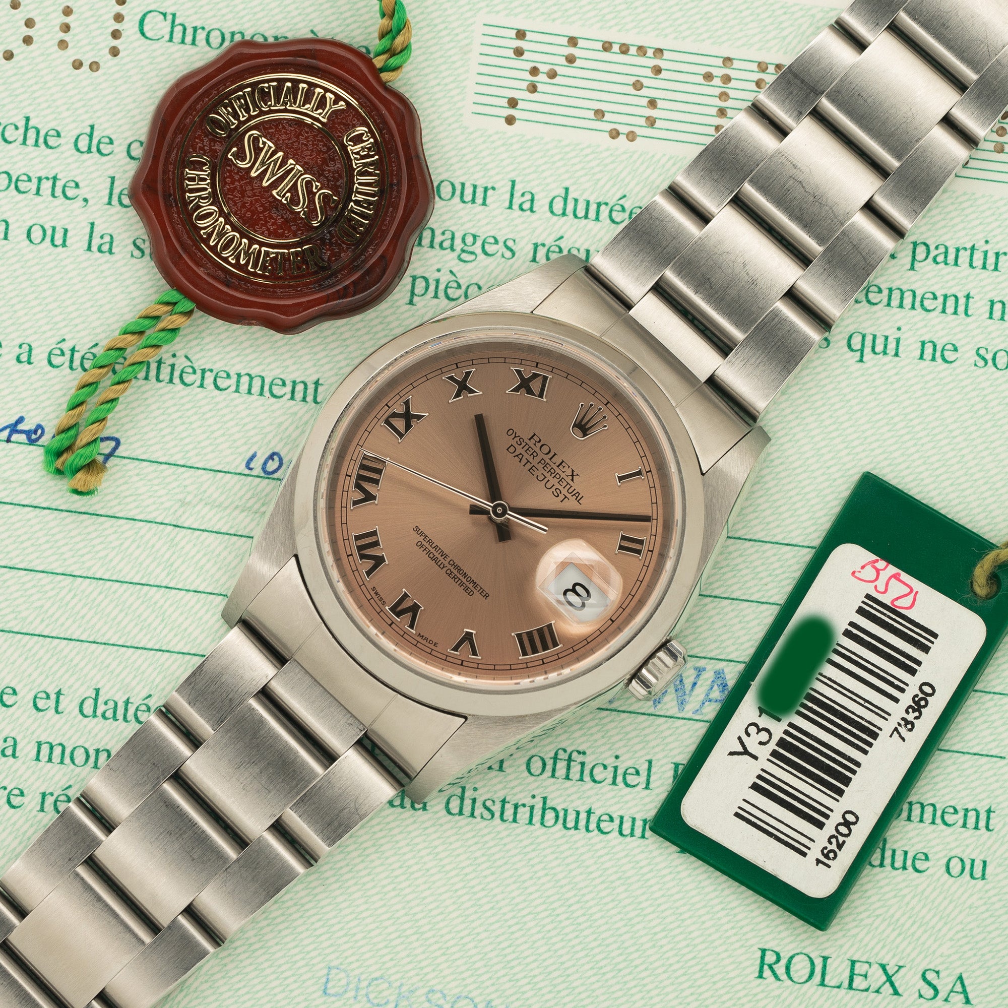 Rolex Datejust 16200 Salmon Roman Dial Full Set