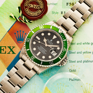 Rolex Anniversary Submariner 16610LV "Kermit Flat Four" - w/Papers