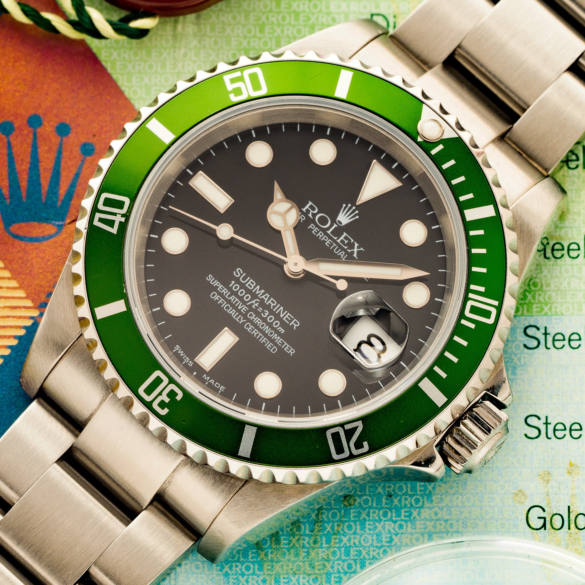 Rolex Anniversary Submariner 16610LV "Kermit Flat Four" - w/Papers