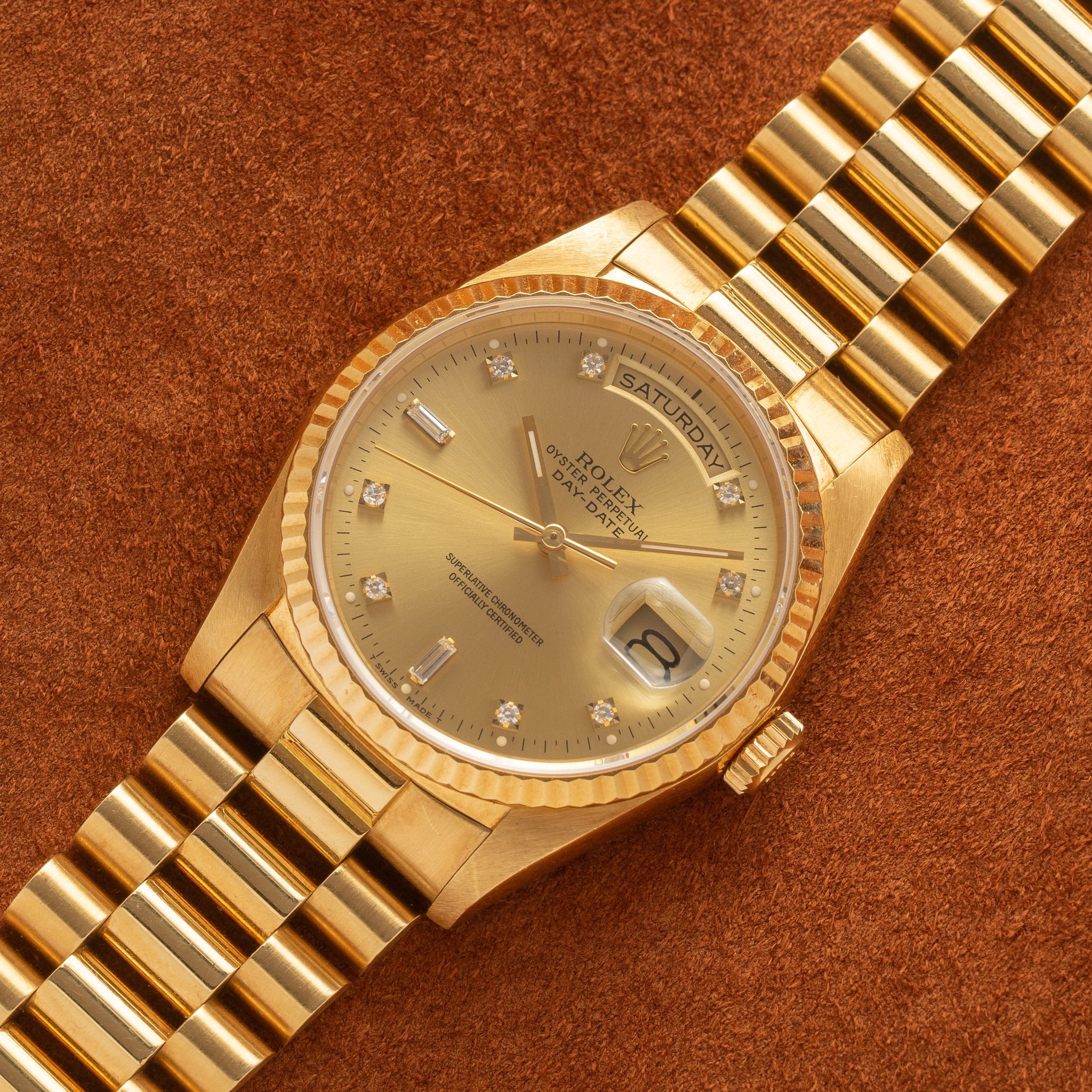 Rolex Day-Date 18238 w/Factory Diamond Dial - *Unpolished* - R Serial