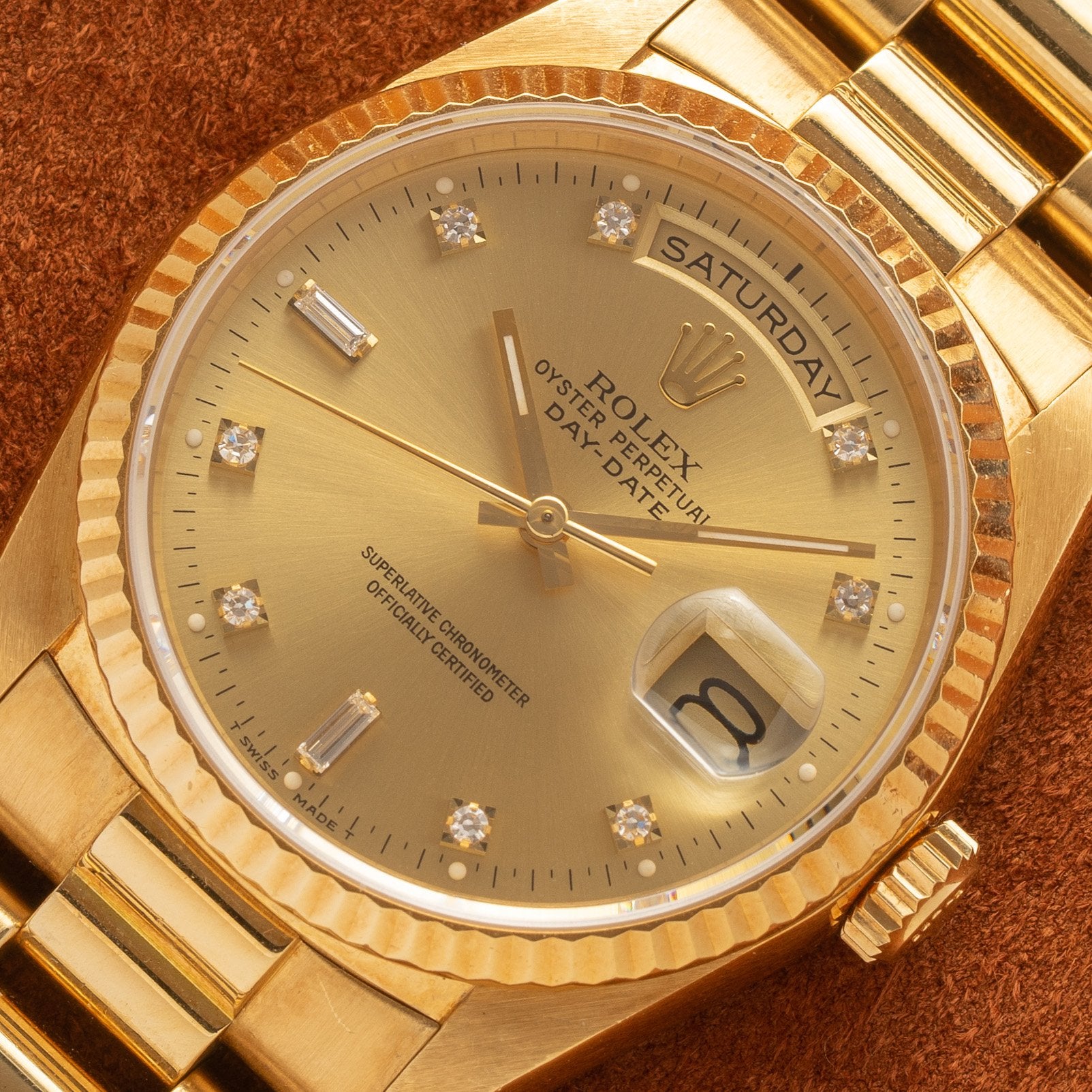 Rolex Day-Date 18238 w/Factory Diamond Dial - *Unpolished* - R Serial
